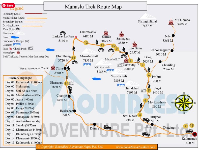 Manaslu Circuit Trek Map