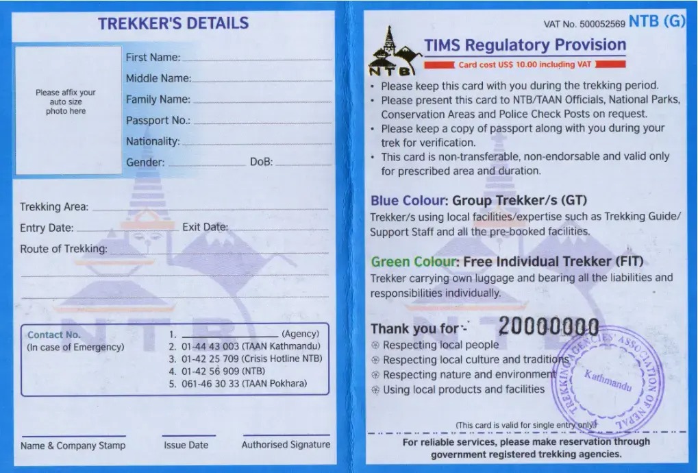 Everest Trekking TIMS Permit