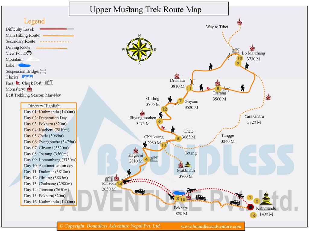 Upper Mustang Trek Map